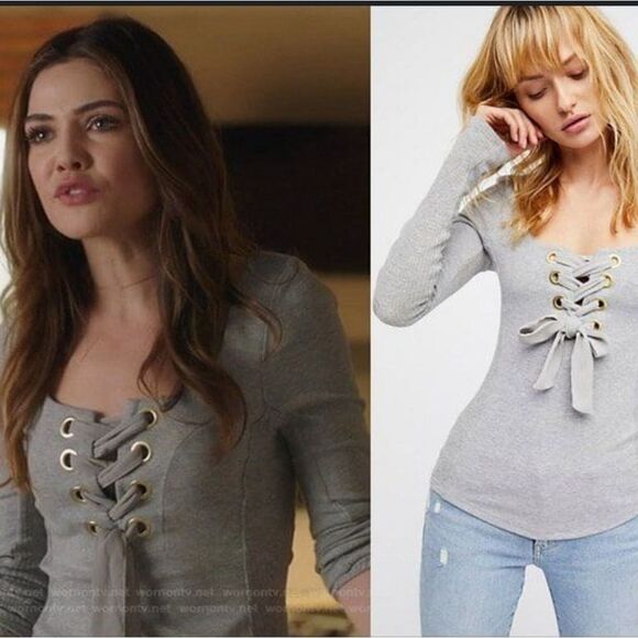 Free People Lace up Placket Gray Knit Worn on TV by Harper in Famous in Love Med - Picture 1 of 6